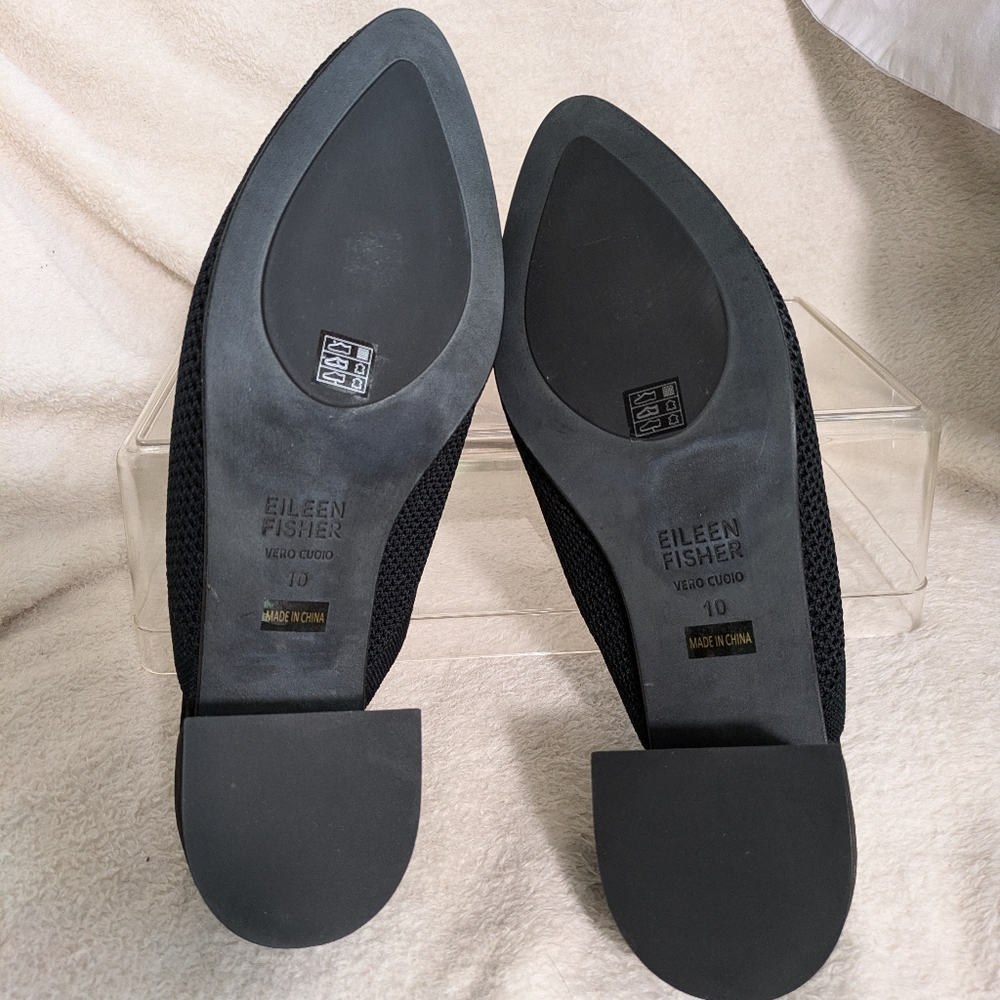 Eileen Fisher Black Gest Stretch Knit Pointed Toe Block Heel Mules | Size 10 View 6